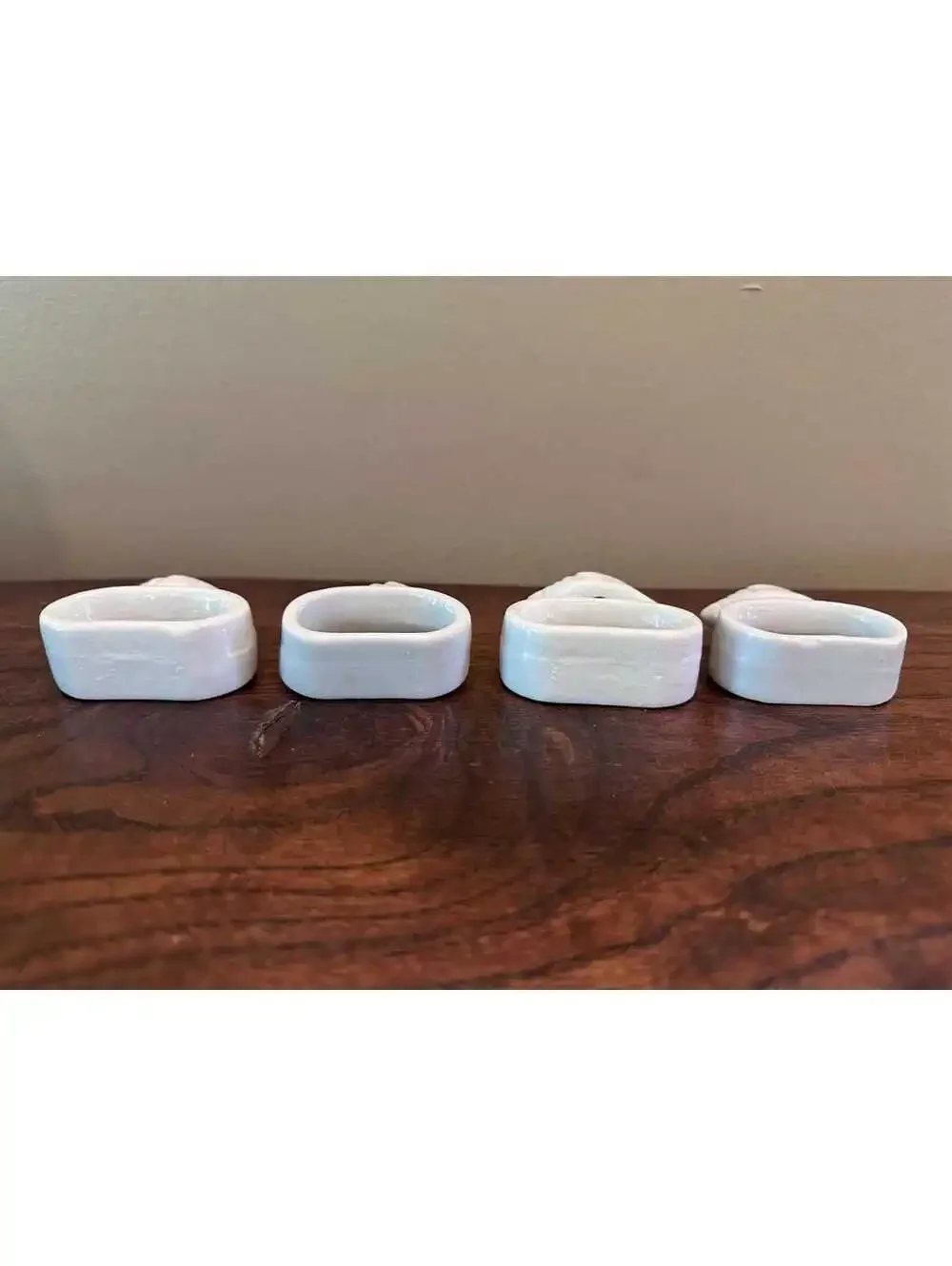 White Sea Shell Porcelain Napkin Rings, Set of 4